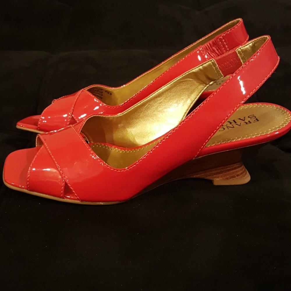 Like new red patent sling backs